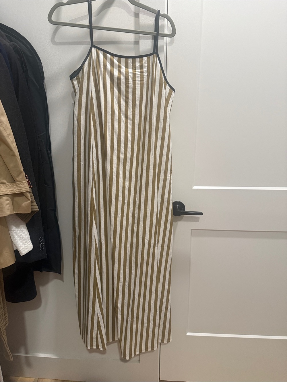Striped Spaghetti Strap Maxi Dress in White and Tan